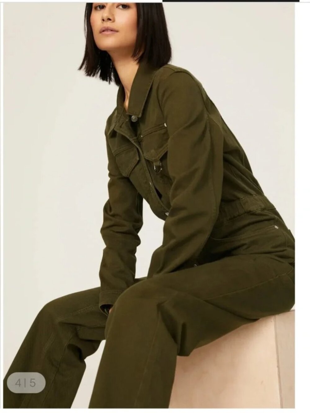 THE KOOPLES Utility jumpsuit Olive Khaki Denim Cute Military Coveralls Pants M 6 - Picture 7 of 14